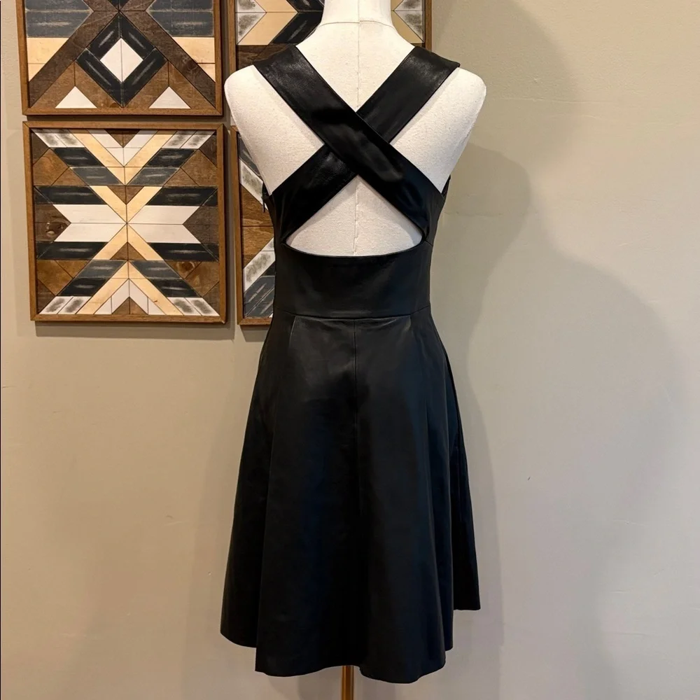 Banana Republic BR Monogram Black Lamb Leather Mini Dress size 2